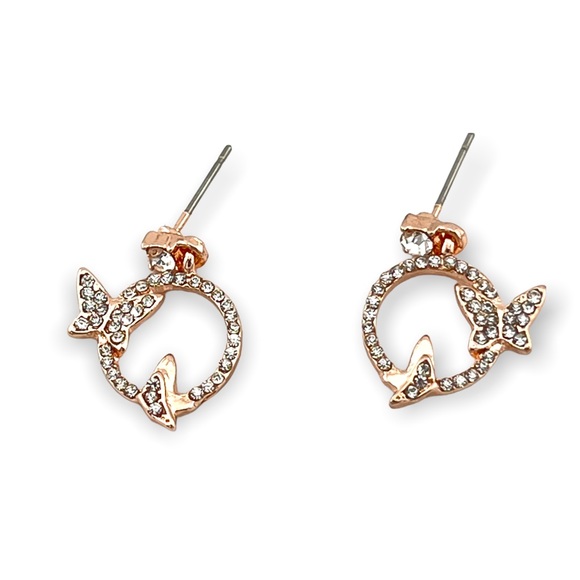 Swarovski Crystal Butterly Circle Rose Gold Earrings - Picture 1 of 8